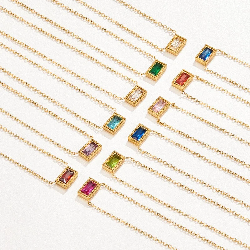 Baguette Birthstone Necklace