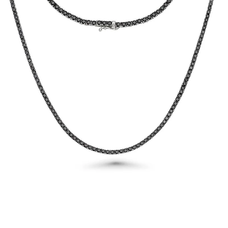 Black Diamond Tennis Necklace (10.50 ct.) 2.50 mm 4-Prongs Setting in 14K Gold