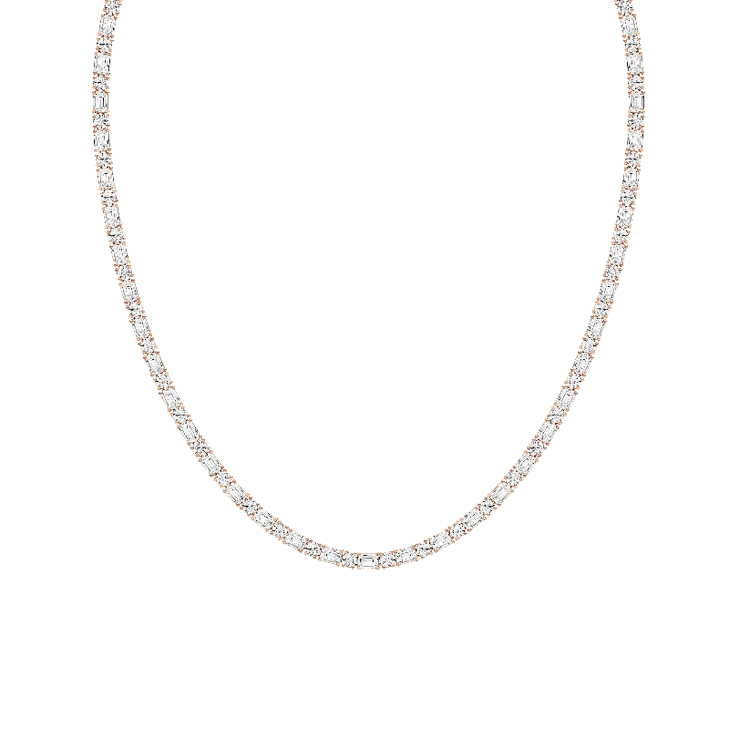 Classic Round and Emerald Cut Tennis Necklace