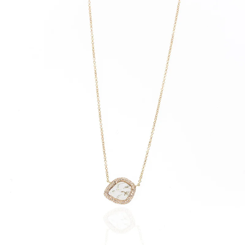 Diamond Slice Pendant with Pave Bezel Necklace