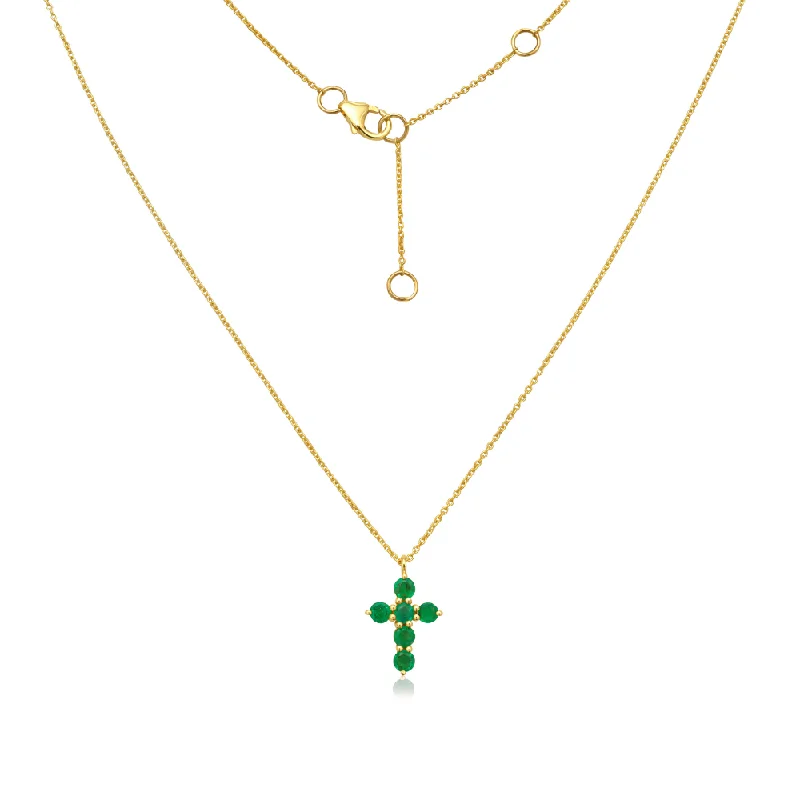 Emerald Cross Necklace (0.70 ct.) in 14K Gold