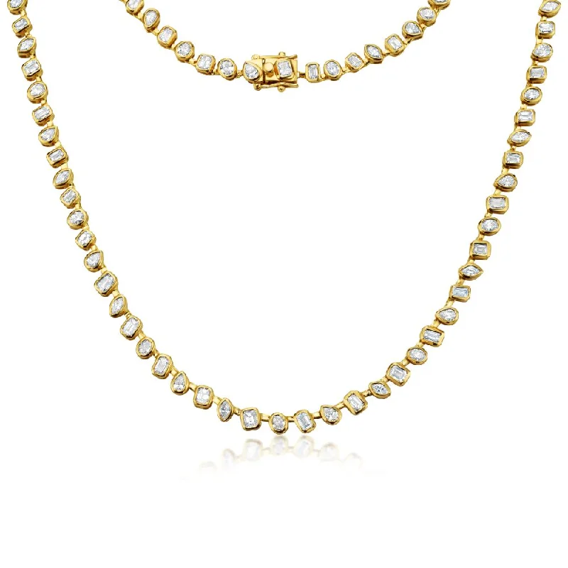 Fancy Multi Shape Diamond Necklace (8.40 ct.) Bezel Set in 18K Gold