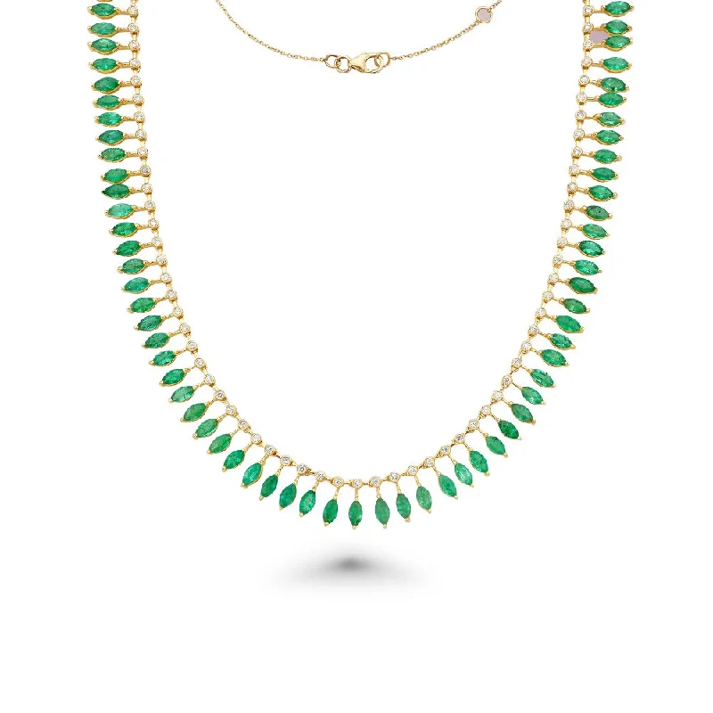 Diamond & Dangling Marquise Shape Emerald Choker Necklace (16.80 ct.) in 14K Gold