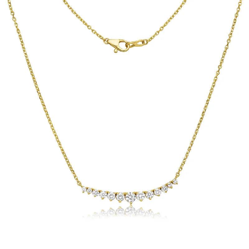 Graduated Diamond Bar Necklace (1.25 ct.) 3-Prongs Setting in 14K Gold