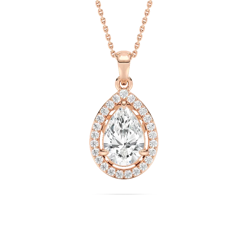 Halo Pear Diamond Pendant Necklace