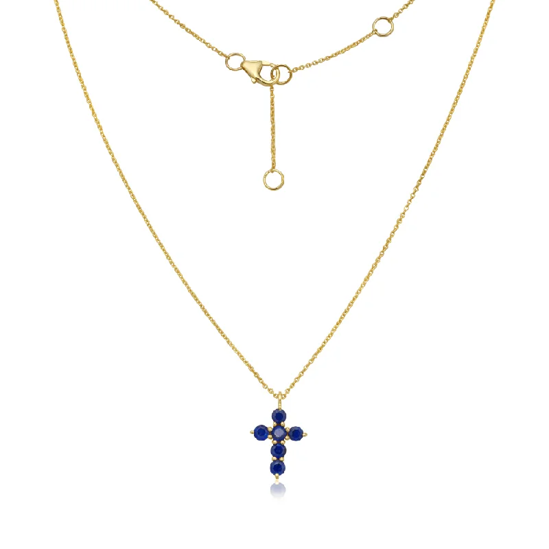 Sapphire Cross Necklace (0.95 ct.) in 14K Gold