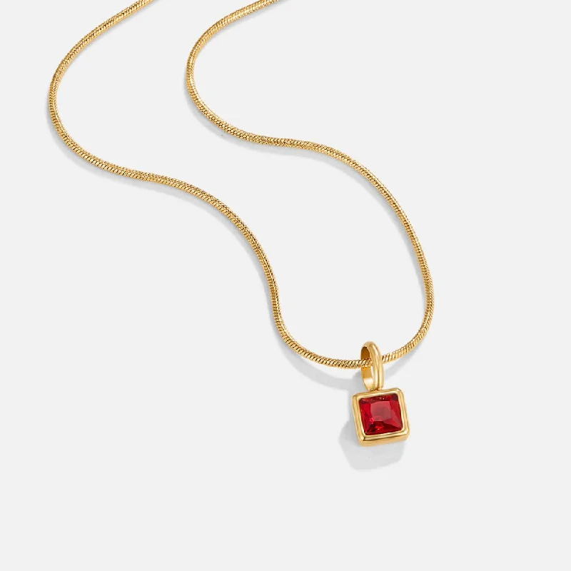 Square Pendant Birthstone Necklace