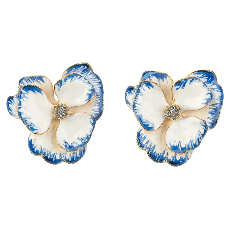 China Blue Flower Clip Earrings