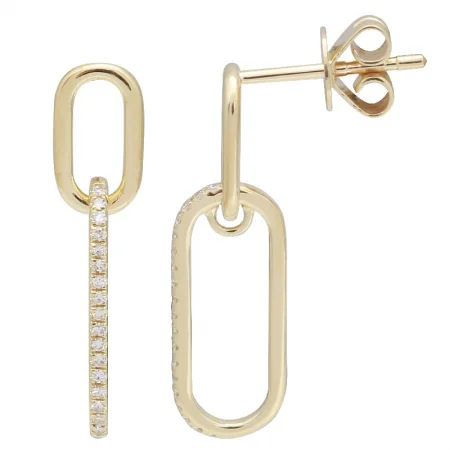 14k Paper Clip Diamond Drop Earrings