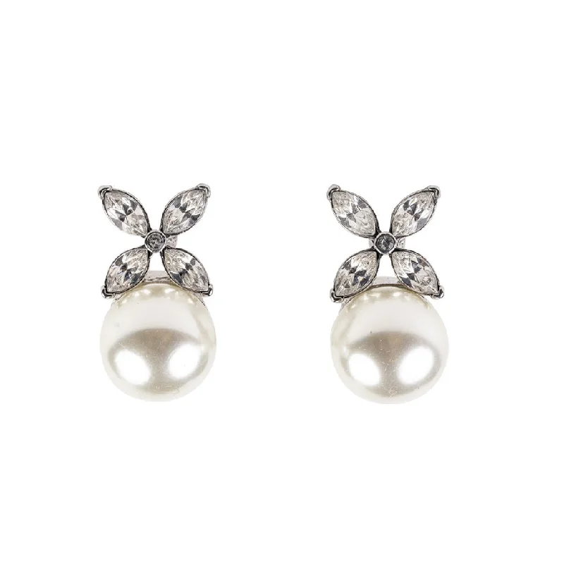 Silver and Crystal Pearl Bottom Clip Earring