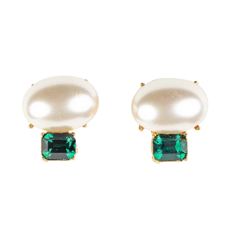 Pearl & Emerald Stone Clip-On Earrings