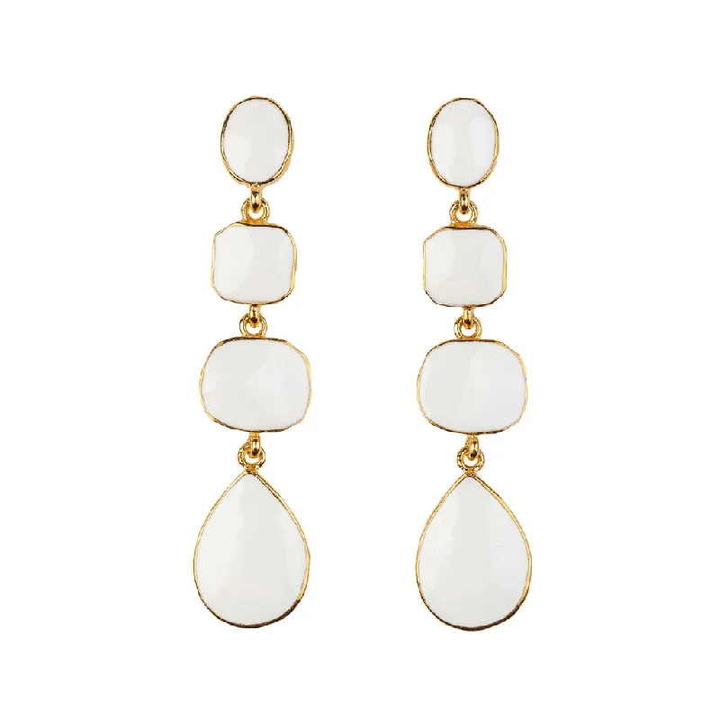 White Geometric Drop Pierced Earrings