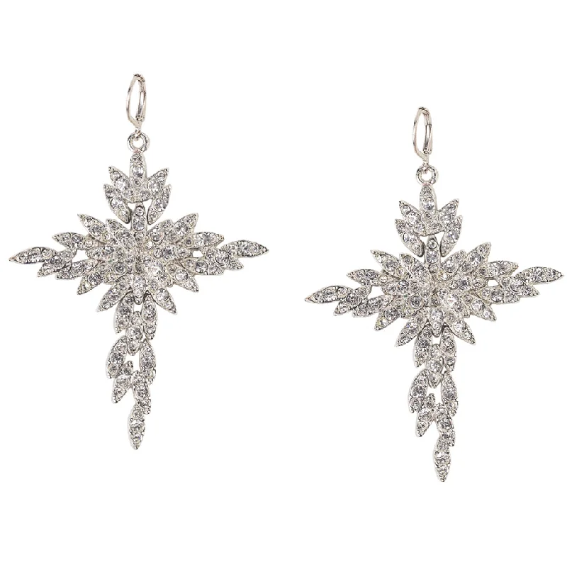 Rhodium and Rhinestone Drop Earring