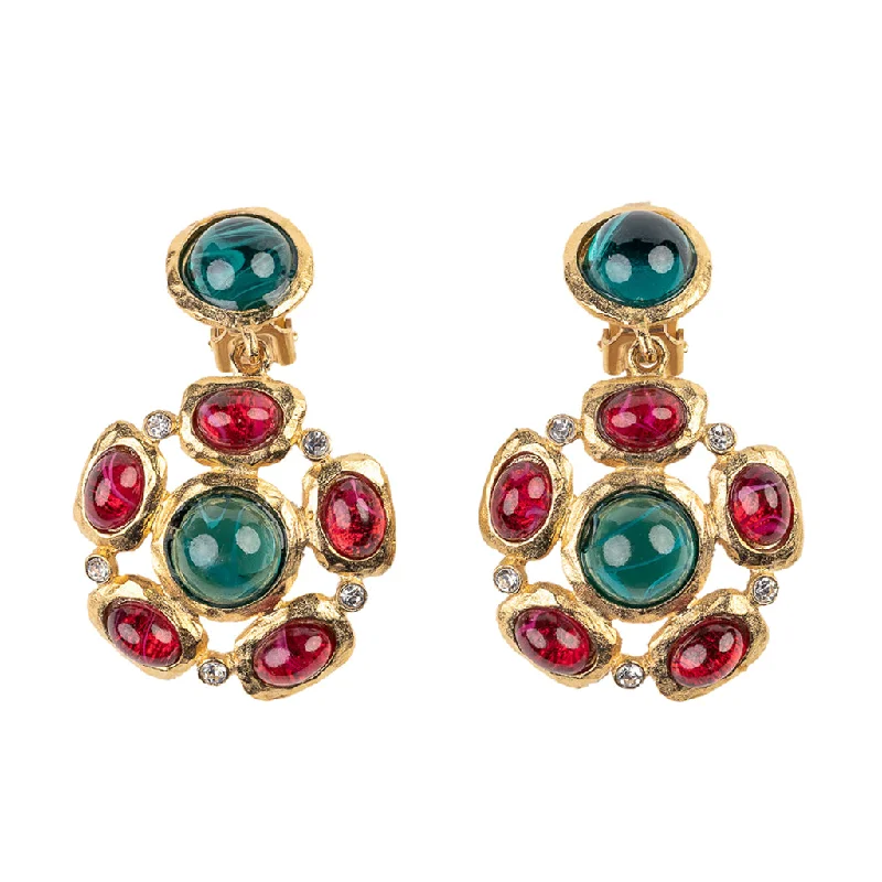 Emerald and Ruby Gem Clip Earring