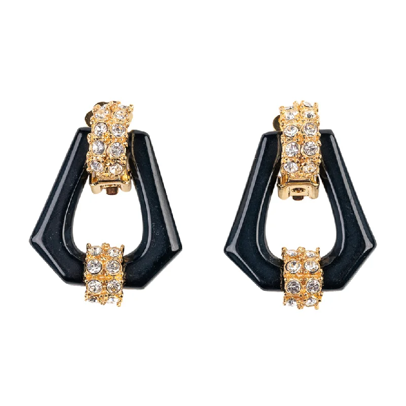 Gold and Crystal Hexagon Drop Clip Earring