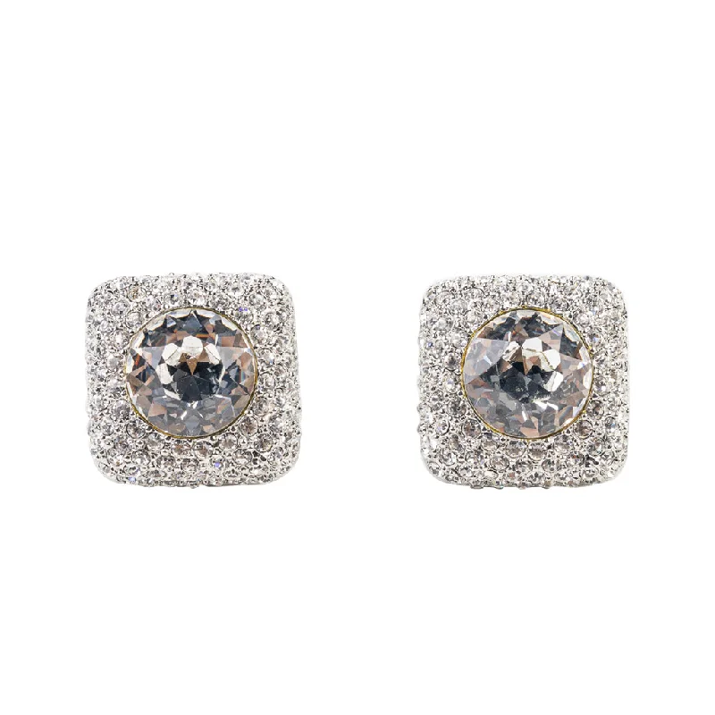 Crystal and Silver Square Clip Earring