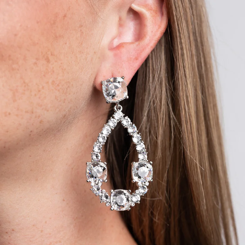 Crystal Squares and Open Teardrop Pierced Earrings