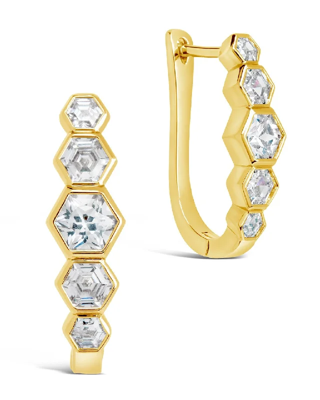 Gia Geometric CZ Latch Hoop Earrings