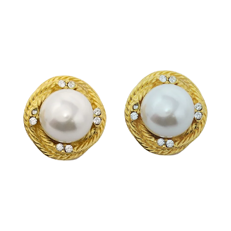 Gold & Crystal Loveknot Pearl Ball Earring