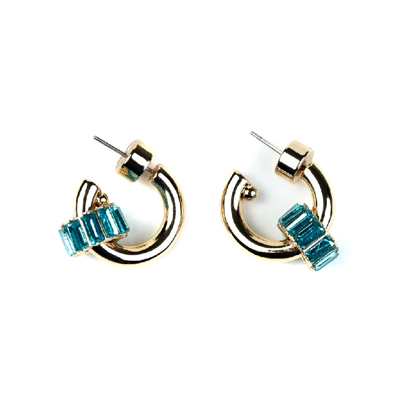 Gold Hoop Earring with Aqua Baguette Ring