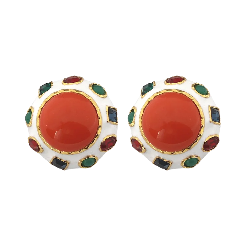 Gemstone & Coral Center Button Earrings