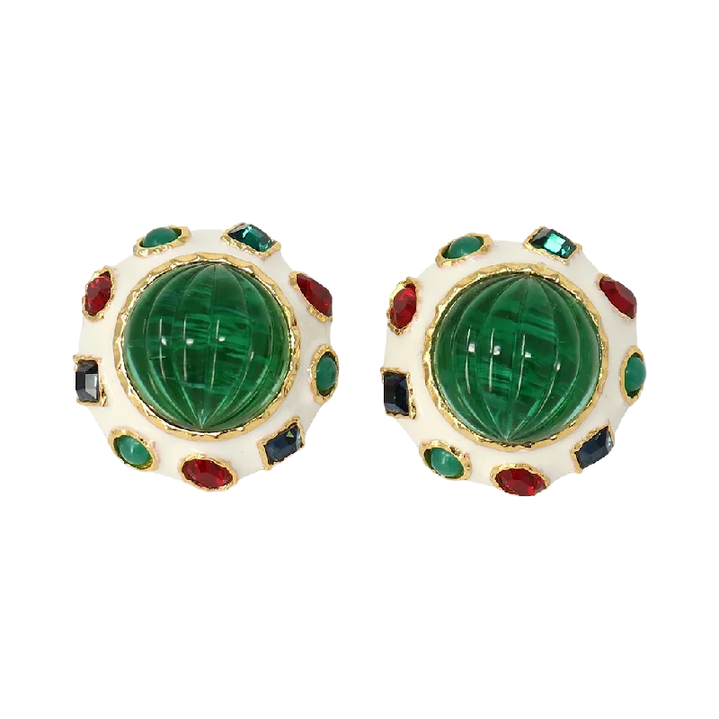 Gemstone & Emerald Center Button Earrings