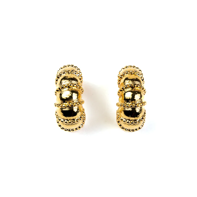 Gold Texture Hoop Clip Earrings