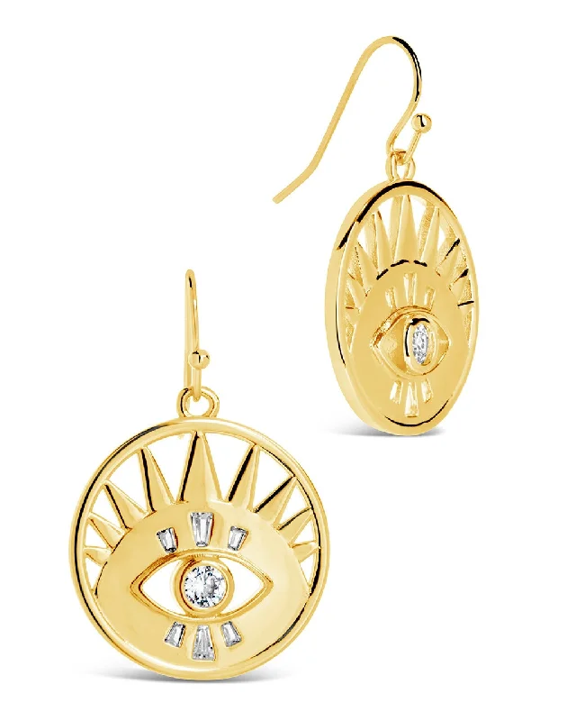 Mahana CZ Evil Eye Disk Drop Earrings