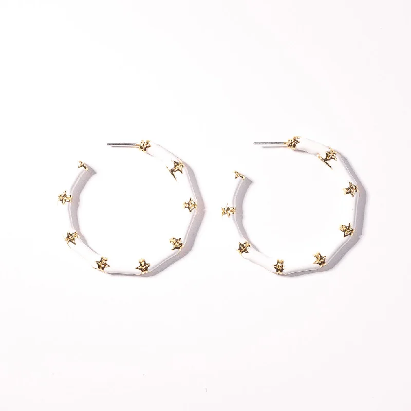 Small White Bamboo Hoop Pierced Earrings