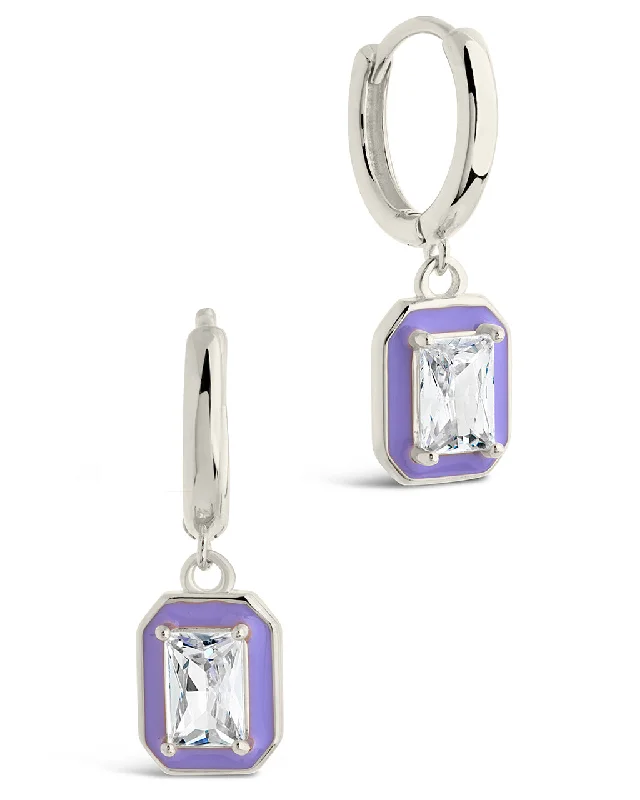 Sterling Silver Millie CZ & Enamel Charm Hoop Earrings