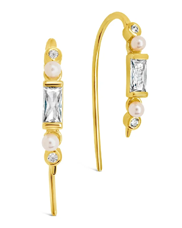 Nadia CZ & Pearl Threader Earrings