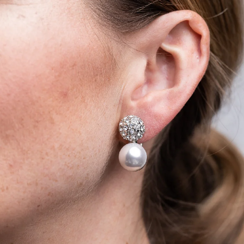 Pave' And Pearl Pierced Earrings