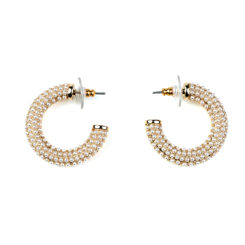 Polished Gold and Pearl Hoop Earring