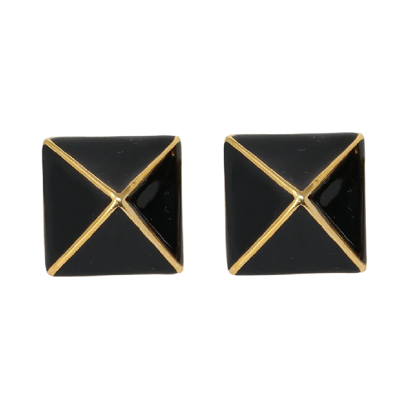 Polished Gold Black Pyramid Earring