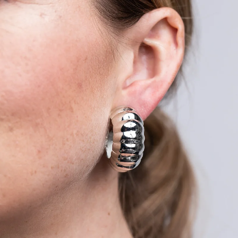 Polished Silver Shrimp Hoop Clip Earrings