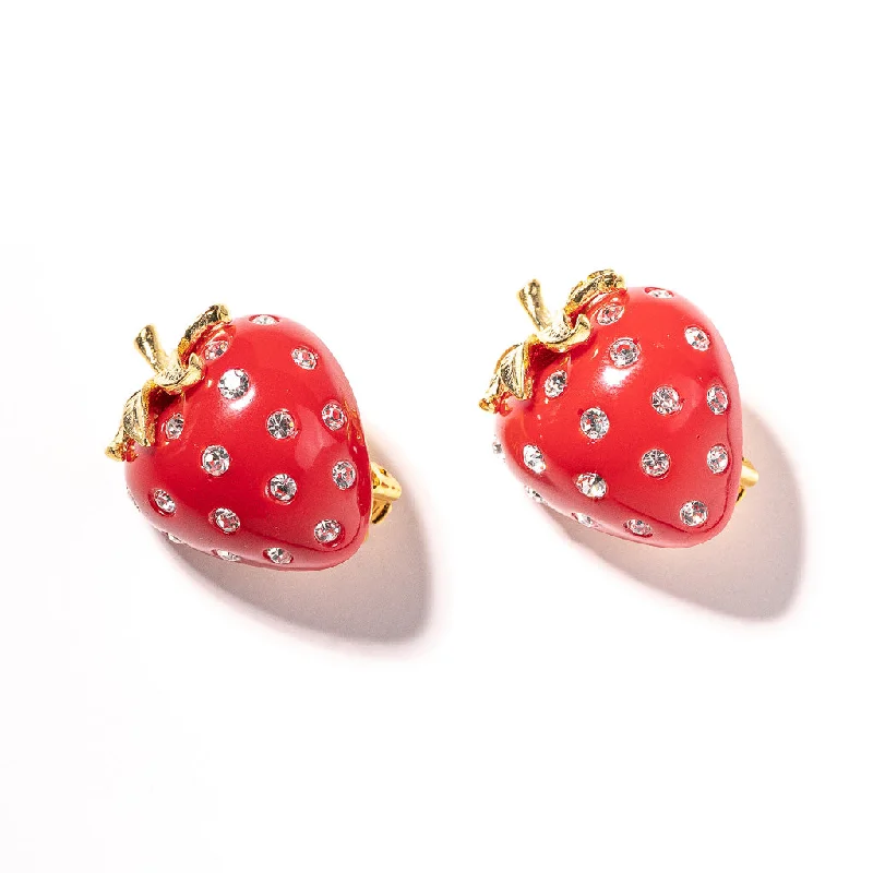 Red and Crystal Strawberry Clip Earring