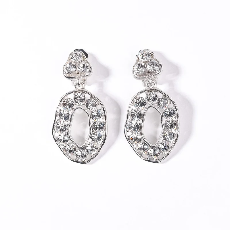 Rhodium and Crystal Circle Drop Clip Earring