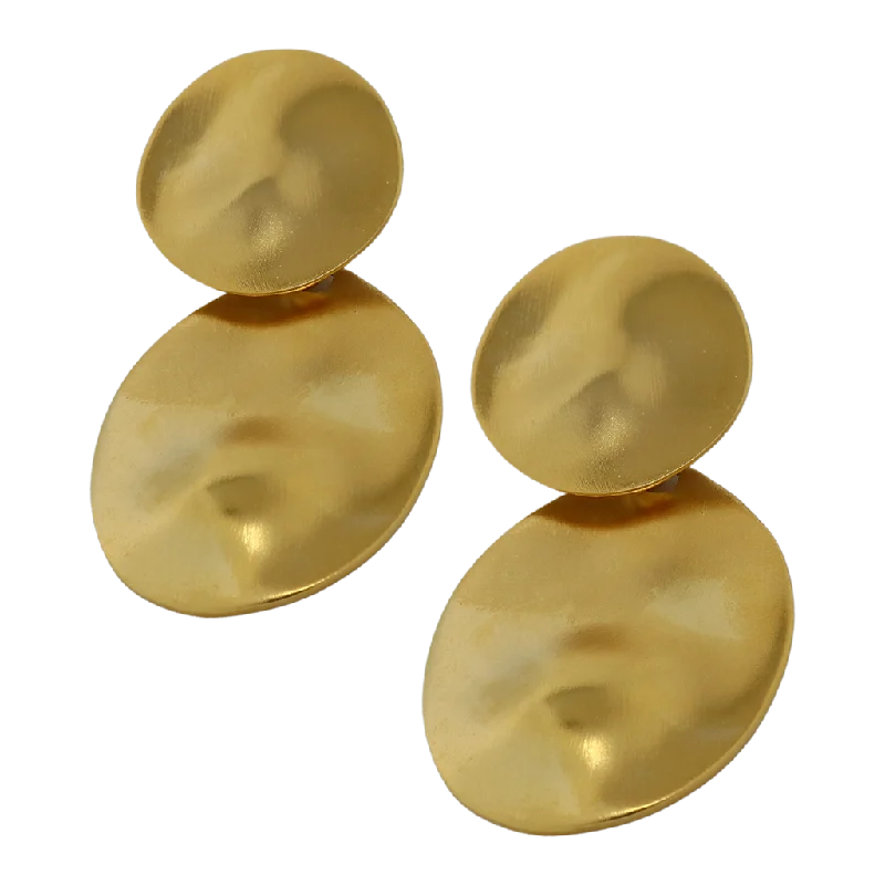 Satin Gold Dimpled Disc Pierced Earrings