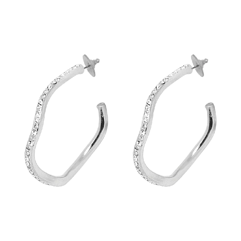 Small Silver Crystal Wavy Hoop Earring