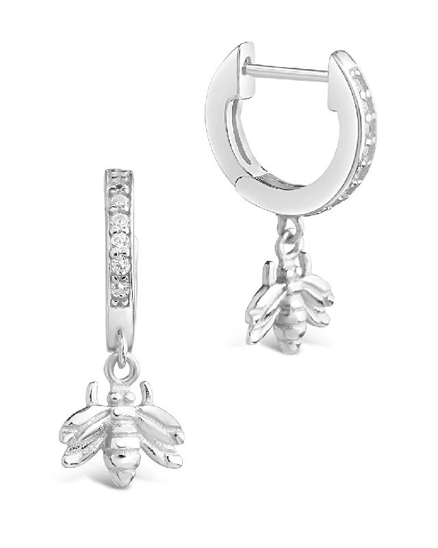 Sterling Silver CZ Bee Micro Hoops