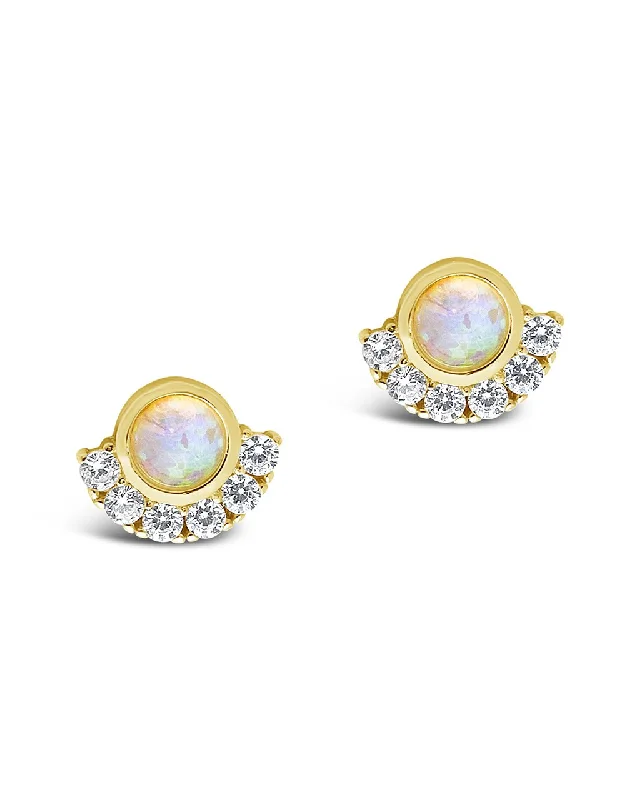 Sterling Silver Half Halo Opal Studs