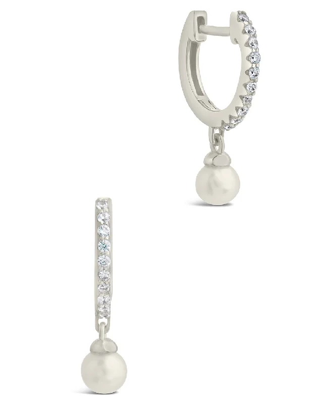 Sterling Silver Maggie CZ & Pearl Hoop Earrings