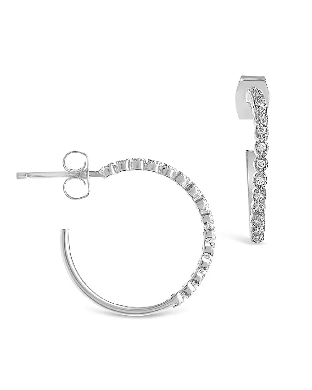 Sterling Silver Mini CZ Bezel Hoops