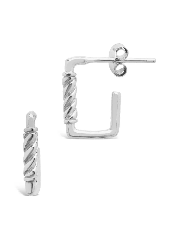 Sterling Silver Polished Rectangular Carabiner Stud Hoop Earrings