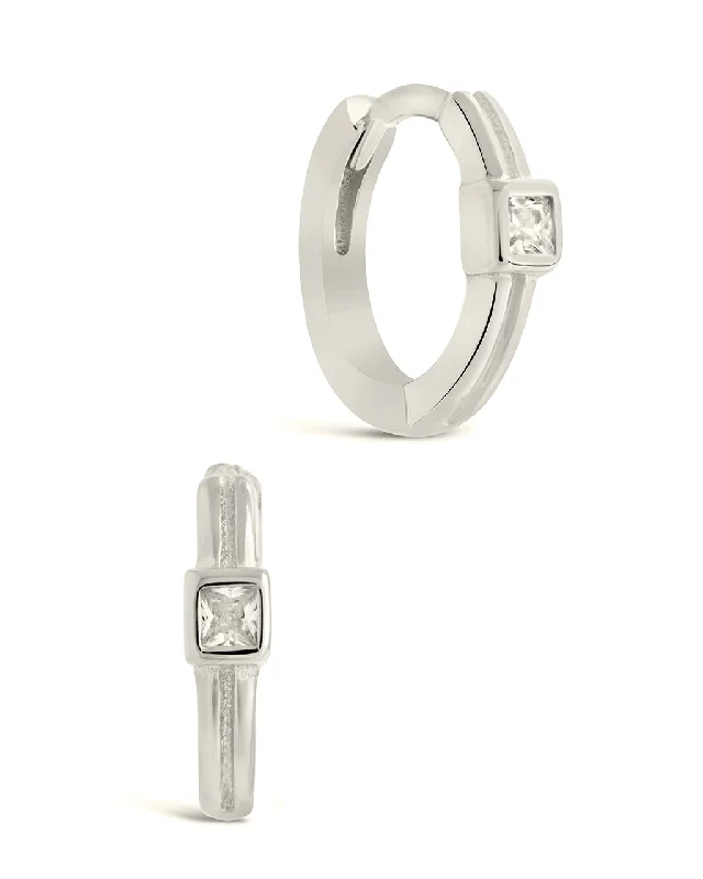 Sterling Silver Square Cut CZ Micro Hoop Earrings