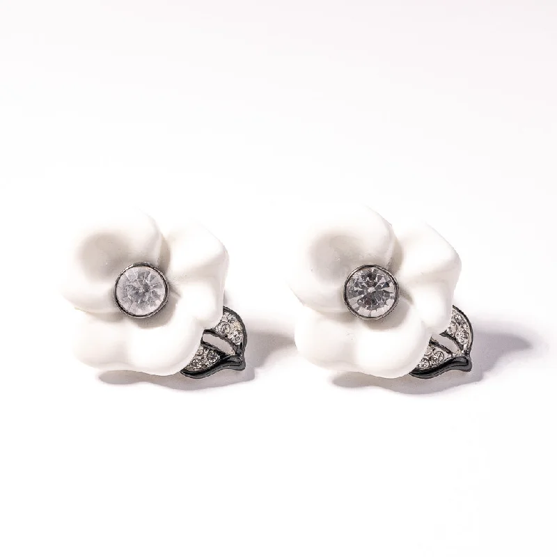 White Flower Clip Earring