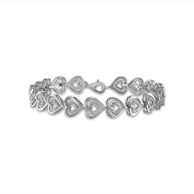 1/10 CTW Diamond Heart 7.5-inch Bracelet in Rhodium Plated Sterling Silver