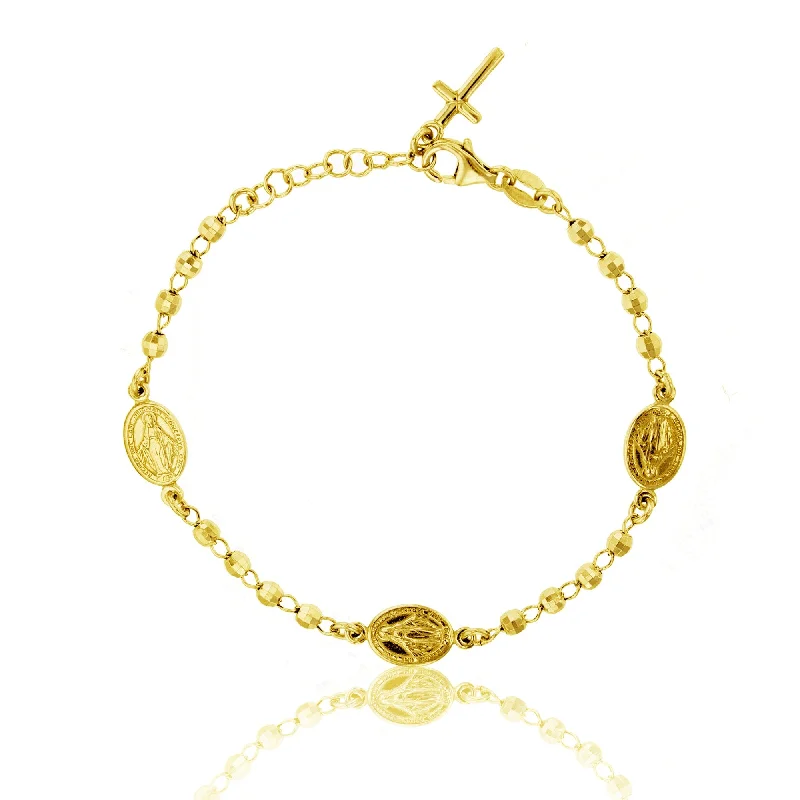 10KT Yellow Gold 7.5-inch Rosary Religious Bracelet