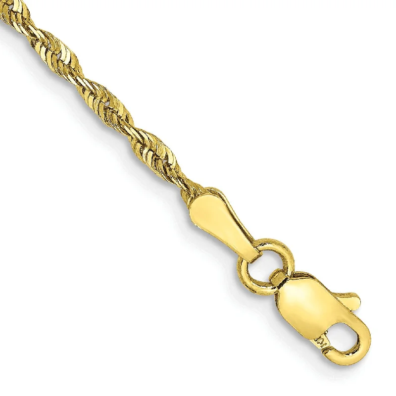 10KT Yellow Gold 7-inch 2MM Lobster Clasp Diamond-cut Rope Extra-Light Bracelet