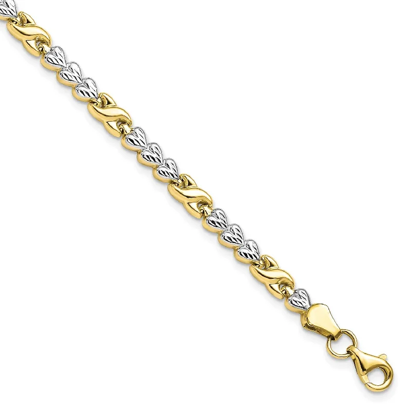 10KT Yellow Gold With Rhodium Plating 7.25-inch 5MM Diamond-cut Infinity Heart Bracelet